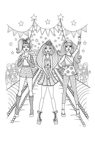 A coloring page of Rainbow High’s vibrant runway showcase coloring page