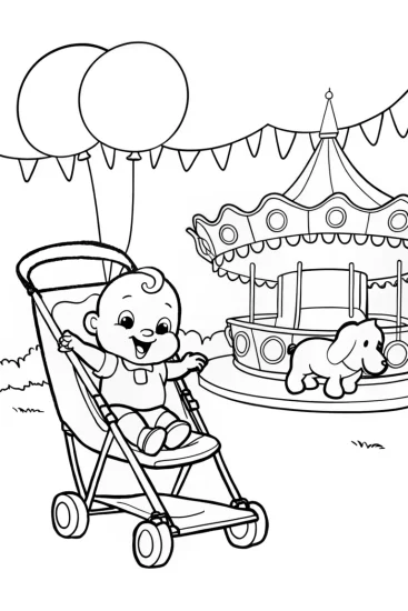 A coloring page of Baby’s Fun Fair Adventure Coloring Page
