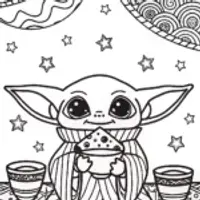Baby Yoda’s Celestial Tea Party Coloring Page