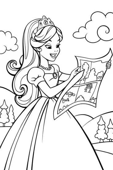 A coloring page of The Princess and the Enchanted Map Coloring Page