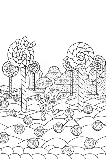 A coloring page of Tails’ Candy Land Adventure Coloring Page