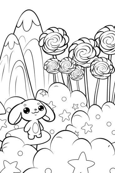 A coloring page of Cinnamoroll’s Candy Cloud Adventure Coloring Page