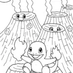 Charmander’s Volcano Adventure Coloring Page