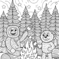 Huggy Wuggy’s Cozy Campfire Night Coloring Page