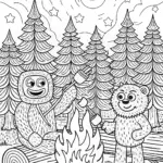 Huggy Wuggy’s Cozy Campfire Night Coloring Page