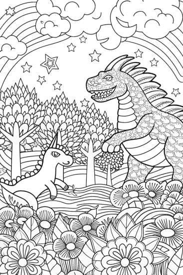 A coloring page of Godzilla’s Magical Racing Adventure Coloring Page