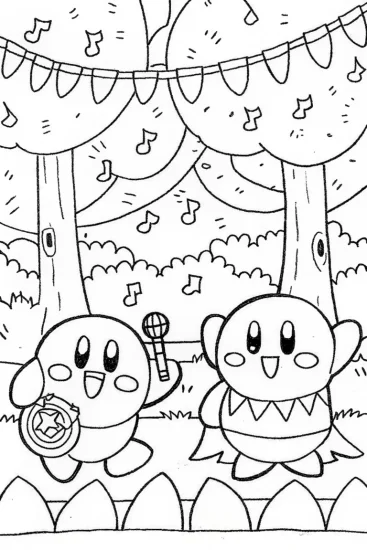 A coloring page of Kirby’s Enchanted Music Festival Coloring Page