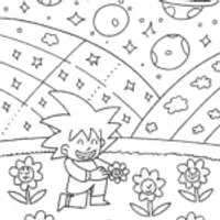 Goku in a starry garden coloring page