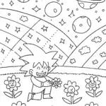 Goku in a starry garden coloring page