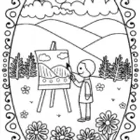 Creative Artist in a Whimsical Garden Coloring Page