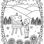 Creative Artist in a Whimsical Garden Coloring Page
