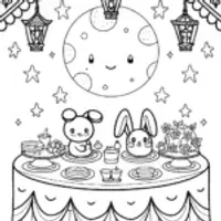 My Melody’s Starry Sky Tea Party Coloring Page