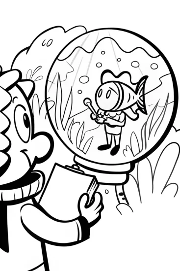 A coloring page of Captain Barnacles and Dashi’s Bubble Adventure Coloring Page