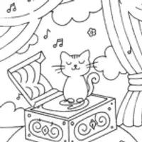 Serenade the Cat and the Enchanted Music Box Coloring Page