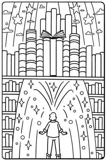 A coloring page of Miles Morales in the Enchanted Library Coloring Page