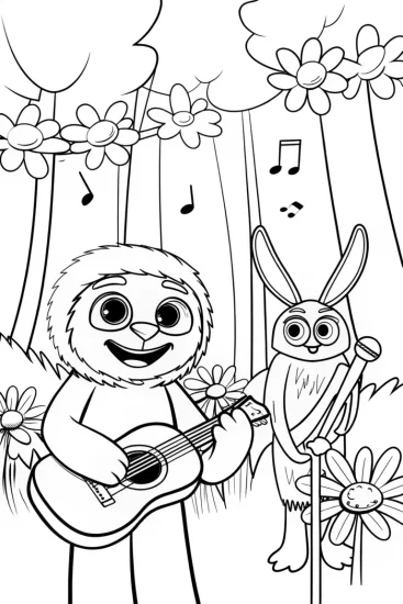 A coloring page of Huggy Wuggy’s Musical Celebration Coloring Page