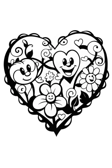 A coloring page of Heart Garden Fantasy Coloring Page