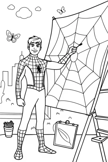 A coloring page of Miles Morales’ Creative Coloring Page
