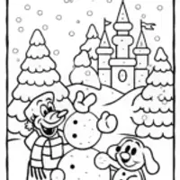 Goofy and Pluto Snow Castle Coloring Page