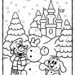 Goofy and Pluto Snow Castle Coloring Page