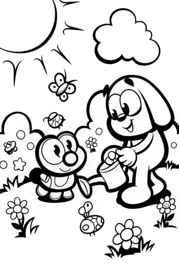 A coloring page of Bluey’s Gardening Day Adventure Coloring Page