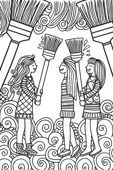 A coloring page of Rainbow High Students Paint Splash Battle Coloring Page