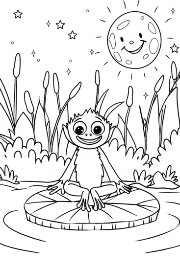 A coloring page of Huggy Wuggy’s Starry Night