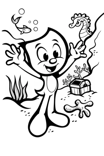 A coloring page of Huggy Wuggy’s Deep-Sea Discovery Coloring Page