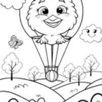 Chick’s Joyful Balloon Journey Coloring Page