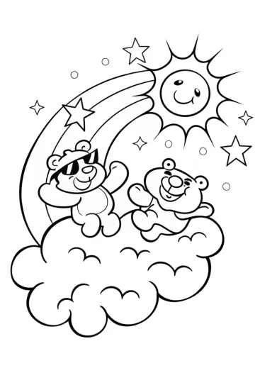 A coloring page of Care Bears’ Magical Sky Adventure Coloring Page