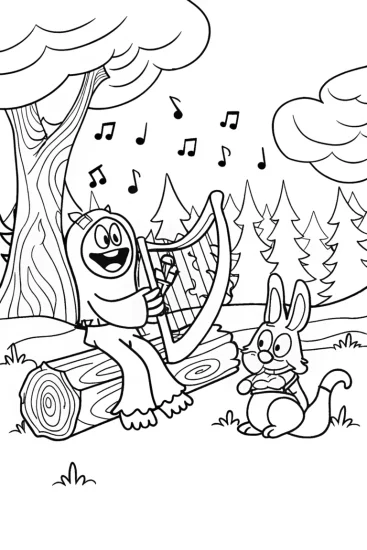 A coloring page of Huggy Wuggy’s Enchanted Music Festival Coloring Page