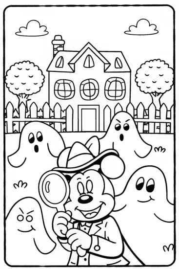 A coloring page of Mickey Mouse Haunted Mansion Adventure Coloring Page