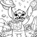 Stitch on a Galactic Treasure Hunt Coloring Page
