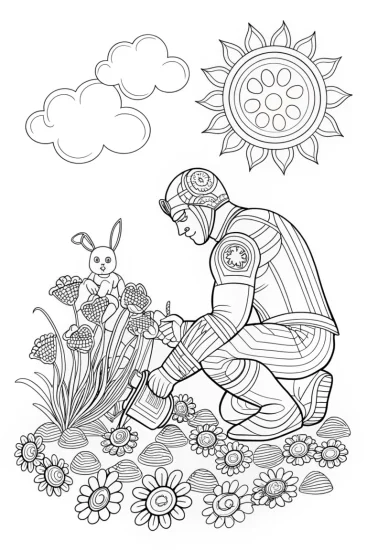 A coloring page of Captain America’s Super Heroic Garden Coloring Page