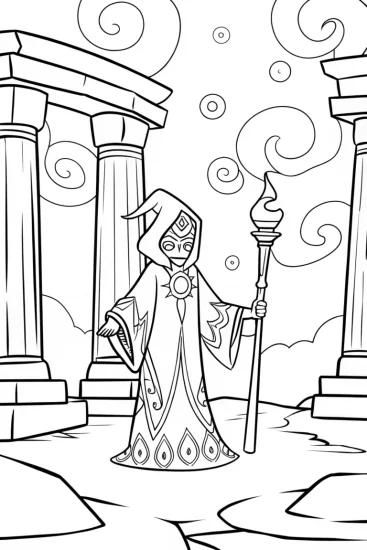 A coloring page of The Great Summoner’s Duel Coloring Page