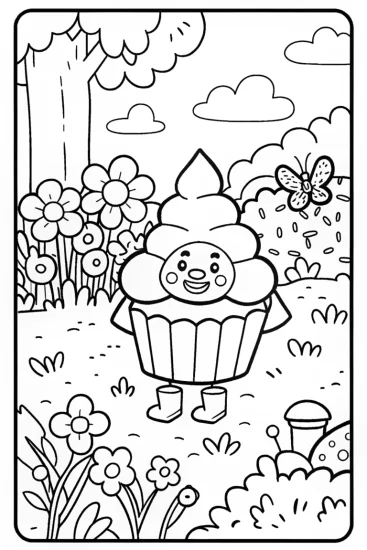 A coloring page of Cupcake Chic in the Enchanted Garden Coloring Page