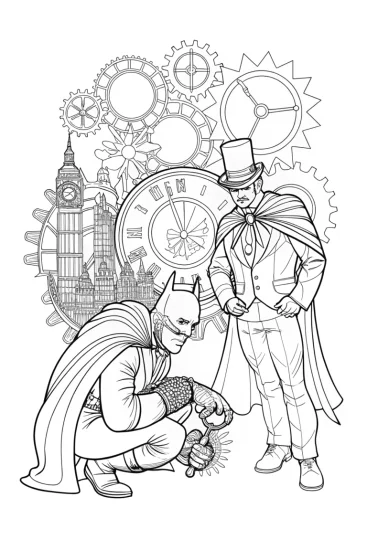 A coloring page of Batman Time-Traveling Coloring Page