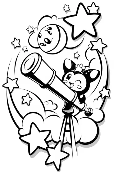 A coloring page of Kuromi’s Magical Stargazer Adventure Coloring Page
