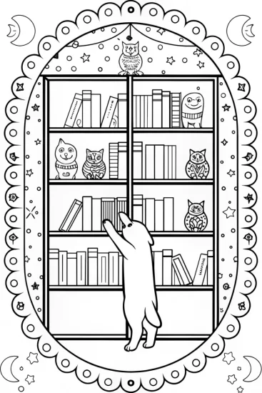 A coloring page of Puppy in the Dreamy Library Coloring Page