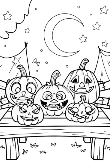 A coloring page of The Mischievous Pumpkin Carvers Coloring Page