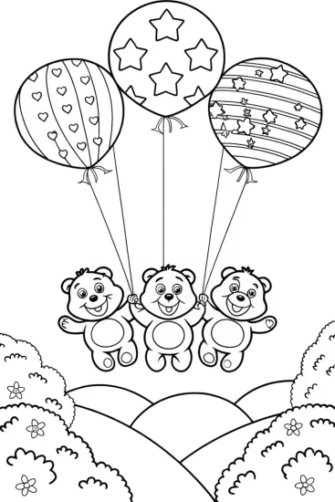 A coloring page of Care Bears’ Skyward Balloon Journey Coloring Page