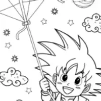 Goku’s Galactic Kite Adventure Coloring Page