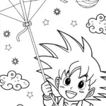 Goku’s Galactic Kite Adventure Coloring Page