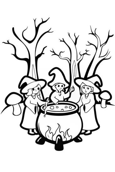 A coloring page of Witch’s Potion Party Coloring Page
