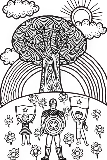 A coloring page of Captain America and the Eco Warriors Coloring Page