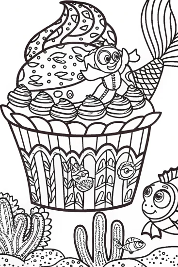 A coloring page of Cupcake Chic’s Undersea Tea Party Coloring Page