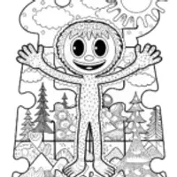 Huggy Wuggy’s Puzzle Piece Adventure Coloring Page