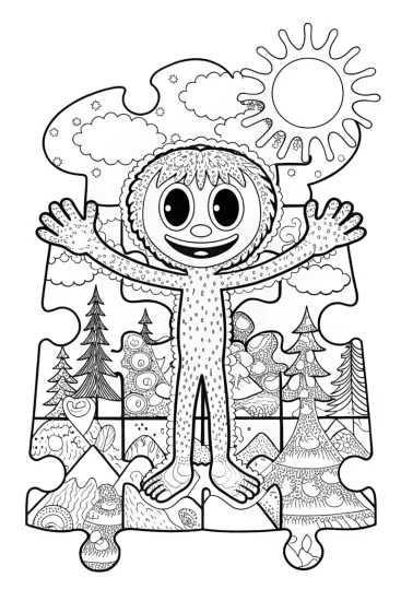 A coloring page of Huggy Wuggy’s Puzzle Piece Adventure Coloring Page