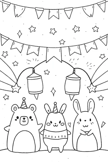 A coloring page of Squishmallow Festival of Lights Coloring Page