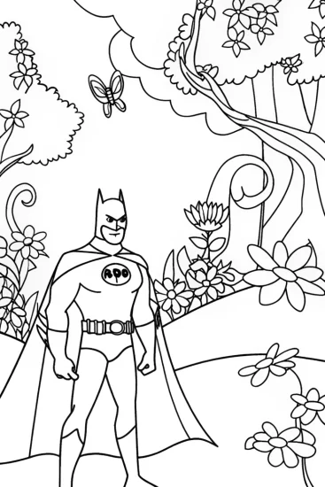 A coloring page of Batman and the Enchanted Garden Coloring Page